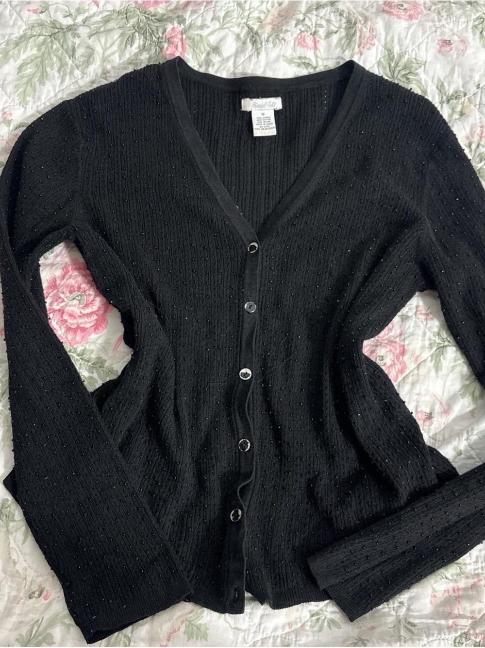 Black Beaded V-Neck Cardigan Sweater